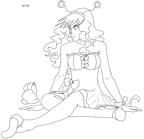 Gaia Anime Girl With Rabbit Coloring Page